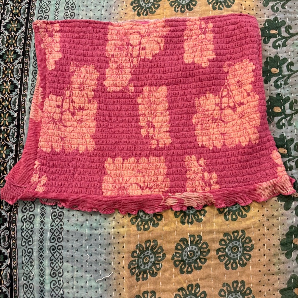 NWOT Free People Pink Floral Smocked Tube Top